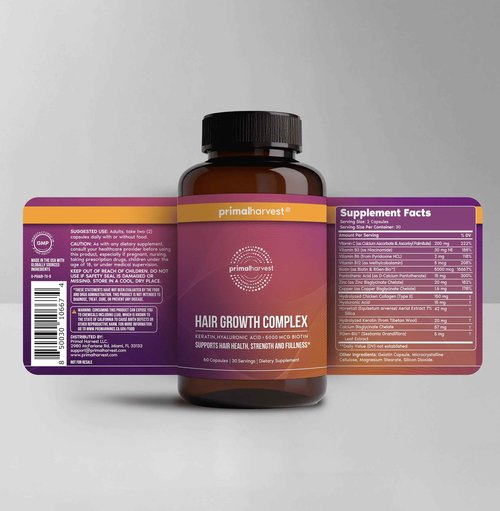 Primal Harvest Hair Growth Vitamins, 2 Pack - 120 Pills, Natural Hair Regrowth, Thickening, and Supplement for Men & Women with Biotin & Zinc