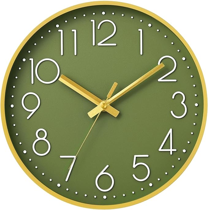 DAXSMY Wall Clock - 10 Inch Silent Non-Ticking Modern 3D Wall Clocks Battery Operated - Decorative Clock for Kitchen, Home Office, Bathroom, Bedroom(Green)