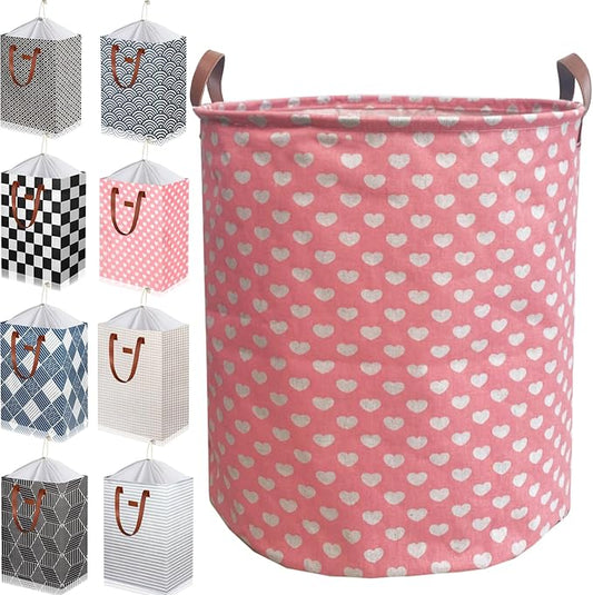 Waterproof Laundry Hamper Collapsible Laundry Basket Leather Handle Laundry Bag Large Clothes Storage Toy Organization for Bathroom Bedroom Laundryroom College Dorms (Laundry Basket-002)