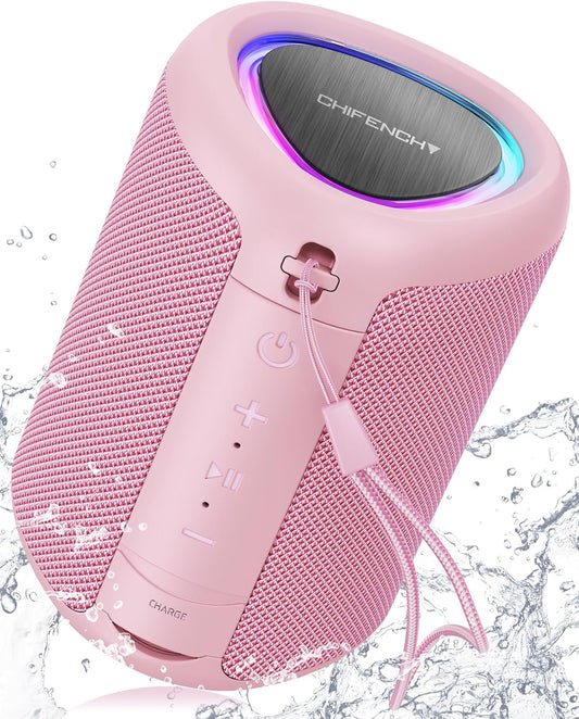 Portable Bluetooth Speaker with Lights, Stocking Stuffers, Powerful Crystal Clear Sound, IPX5 Waterproof, All Day Playtime, BT 5.3, TWS Paring, Small Wireless Speaker for Outdoor, White Elephant Gifts