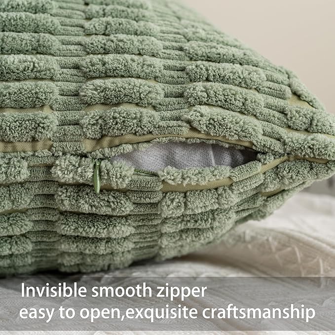 Aegero Corduroy Decorative Throw Pillow Covers 14x36 Inch Soft Striped Pillow Covers Modern Farmhouse Home Decor for Sofa Living Room Couch Bed（Sage Green）