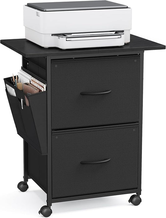 VASAGLE 2-Drawer File Cabinet, Mobile Printer Stand with Storage, Filing Cabinet for A4 Letter Size, Side Pockets, 23.6 x 15.7 x 26.8 Inch, Ink Black, Bellah Collection UOFC202BC01