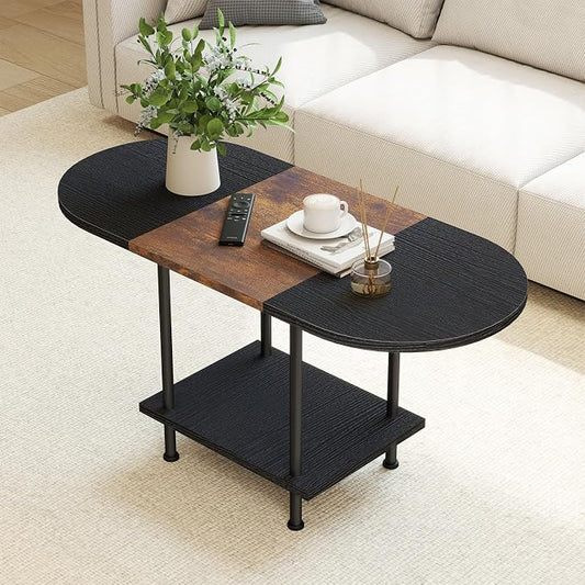 Coffee Tables, Modern Center Table with Storage Shelf, 2-Tier Table for Living Room, Modern Two-Tone Design (Mixed Black)