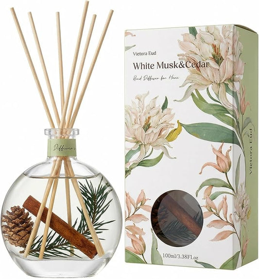 Cedar Wood & White Musk Essential Oil Reed Diffuser for Home&Office, Luxury Hotel Collection Diffuser Oil Inspired by Ritz Carlton, Bathroom,Bedroom&Living Room Shelf Decor,Non-Toxic & Gift Ready