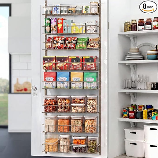 ElegantArray 8-Tier Pantry Door Oragnizer, Over The Door Pantry Organizer Rack and Storage, Hanging Spice Rack Shelves Door, Home Office Laundry Room Bathroom & Kitchen Organization, Brown