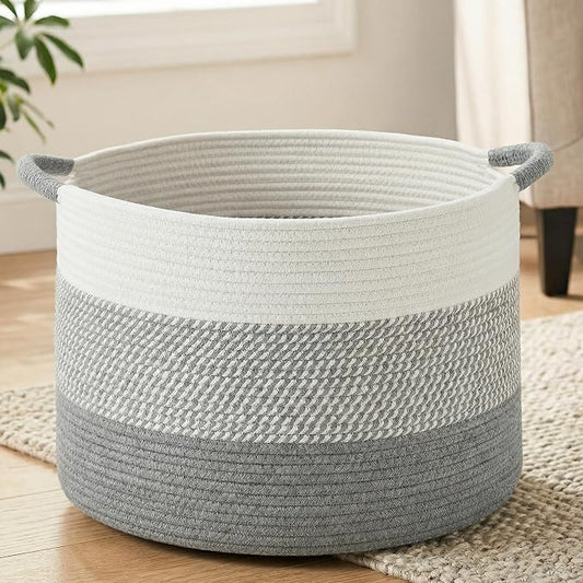 Artfeel 70L Large Cotton Rope Basket, Decorative Woven Blanket Storage for Living Room, Boho Toy Storage & Toy Box for Kids, Versatile Laundry Basket & Nursery Hamper for Blankets(Grey)