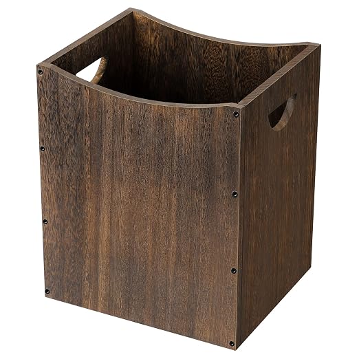 Vrisa Wood Trash Can 5.3 Gallon Office Wastebasket Farmhouse Rectangular Garbage Can with Built-in Handles Small Trash Can for Bedroom Office Kitchen Bathroom Under Desk Large Storage
