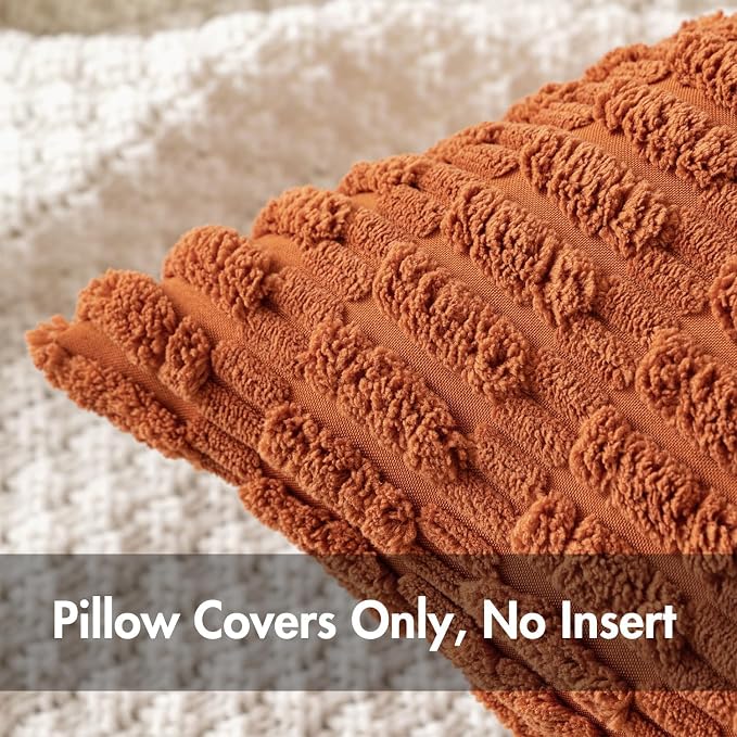 MIULEE Pack of 2 Rust Corduroy Decorative Pillow Covers 20x20 Inch Soft Boho Striped Throw Pillow Covers Modern Farmhouse Home Decor for Summer Sofa Living Room Couch Bed