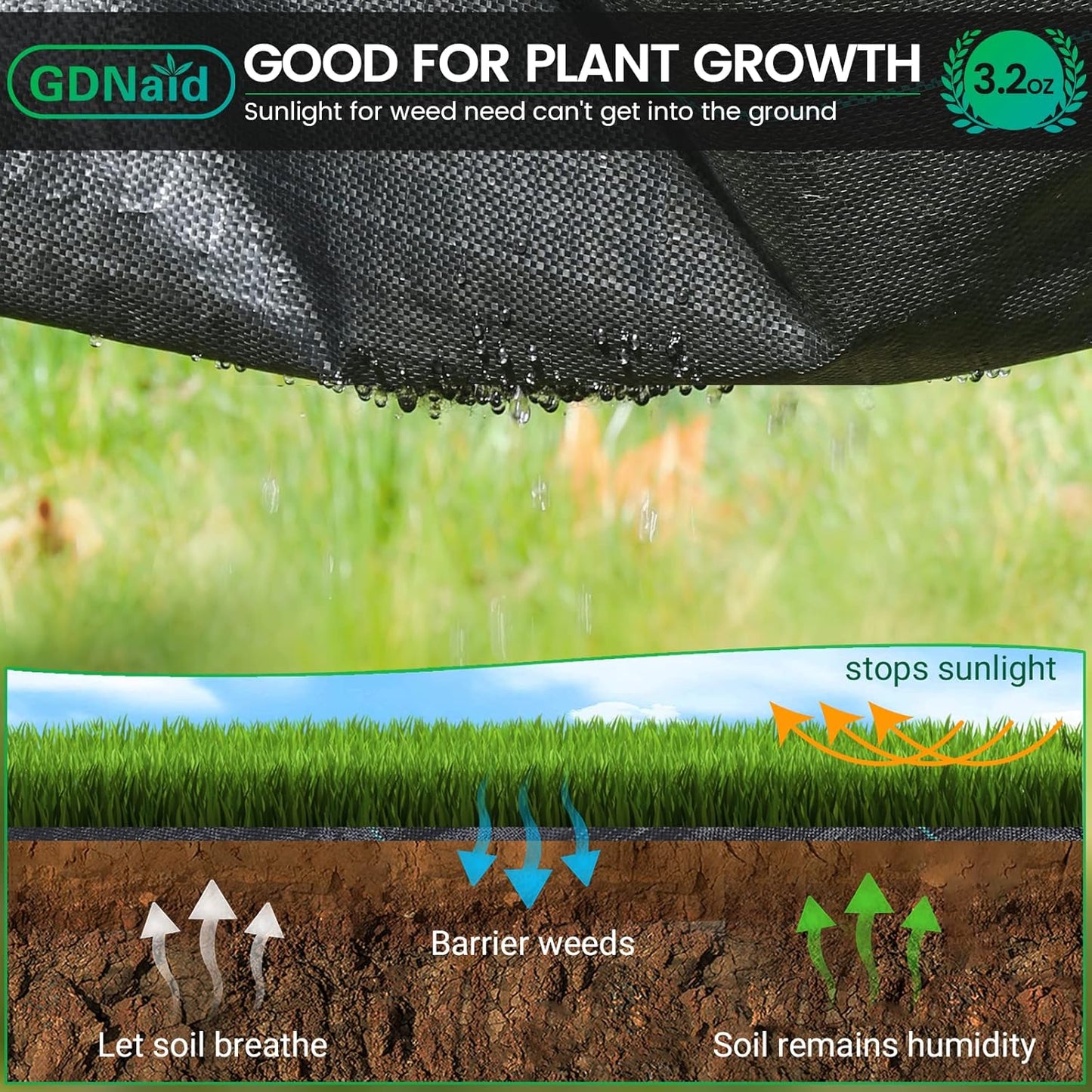 Weed Barrier 6ftx100ft Landscape Fabric Roll, Premium 3.2oz Black Weed Barrier Fabric Garden Landscaping Fabric