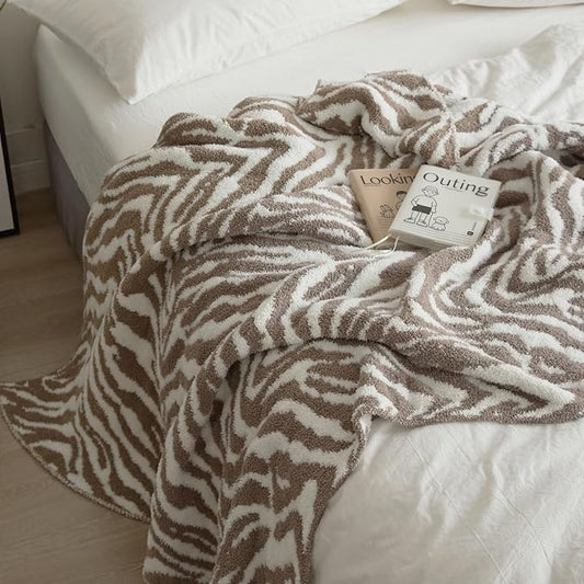 Zebra Throw Blanket 50x70 Beige Fuzzy Fleece Blankets for Couch Bed or Sofa, Soft Fluffy Cozy Thick Warm Blanket for Women, All Seasons