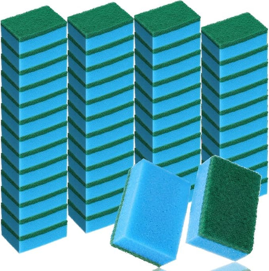 Patelai 100 Pcs Heavy Duty Sponges Kitchen Bulk Dish Sponges Scrub Sponge Abrasive Scrubber Cleaning Sponge Non Scratch Scouring Absorbent Dish for Washing Kitchen (Blue)