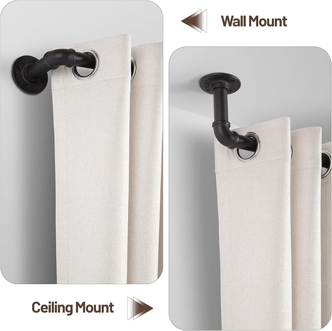 Zeerobee Curtain Rods for Windows 48 to 84, 1 Inch Industrial Wrap Around Black Curtain Rod, Indoor/Outdoor Room Divider Adjustable Drapery Pole, 48"-86"