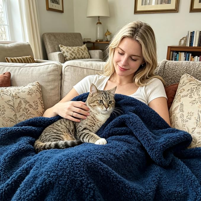 Exclusivo Mezcla Fleece Twin Size Bed Blanket, Ultra Soft, Lightweight and Fuzzy Navy Blue Blanket for Women, Home Decor, 60x80 Inches