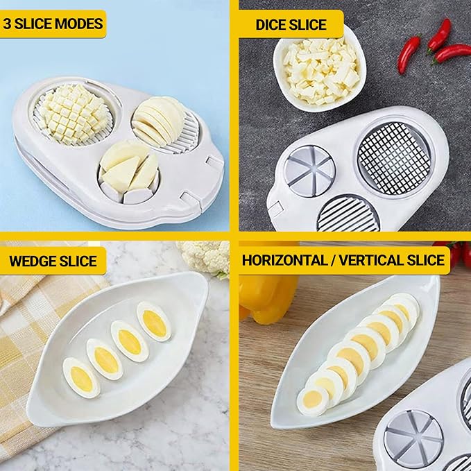 Egg Slicer 3-in-1 for Hard Boiled Eggs, Stainless Steel Wire Egg Cutter with 3 Slicing Styles, Heavy Duty Kitchen Tool for Eggs, Strawberry, Mushroom and Soft Fruits