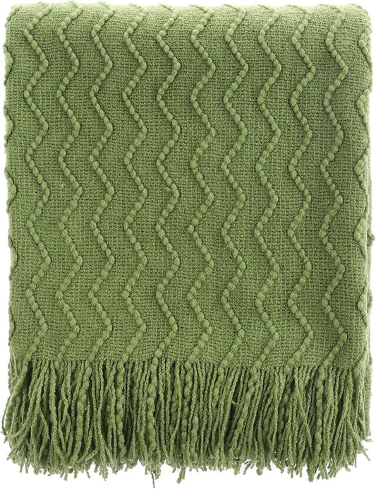 BATTILO HOME Green Throw Blanket for Couch, Textured Knit Throw, Green Blankets and Throws for Sofa Bed Living Room Decor, Outdoor Throw Blanket, 50"x60"