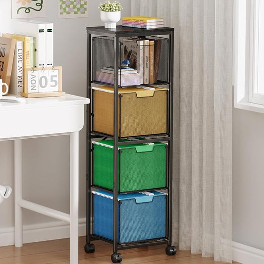 Sbanmao 4 Drawers File Cabinet, Vertical Filing Cabinets, Rolling File Cart, Hanging File Folder Organizer with Wheels, Mobile Printer Stand Utility Craft Cart for Home Office,Black