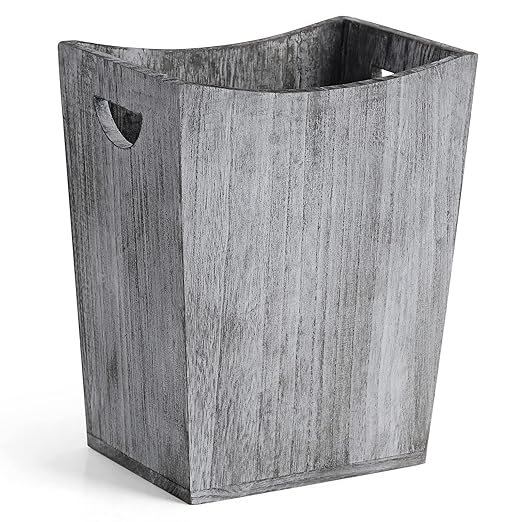 ETELI Waste Basket Small Wooden Office Trash Can Rustic Wood Garbage Can with Double Handles for Bedroom Bathroom Office Living Room