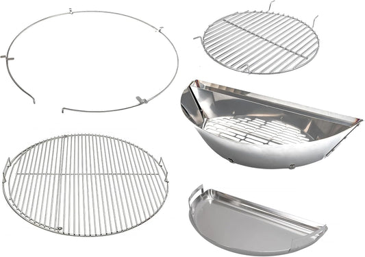 SnS Grills Slow ‘N Sear® 5-Piece Cooking System - Patented Charcoal Basket with Removeable Water Reservoir, EasySpin Grate, Drip Pan for Low ‘N Slow Smoking & Charcoal Grilling on Big Green Egg LG