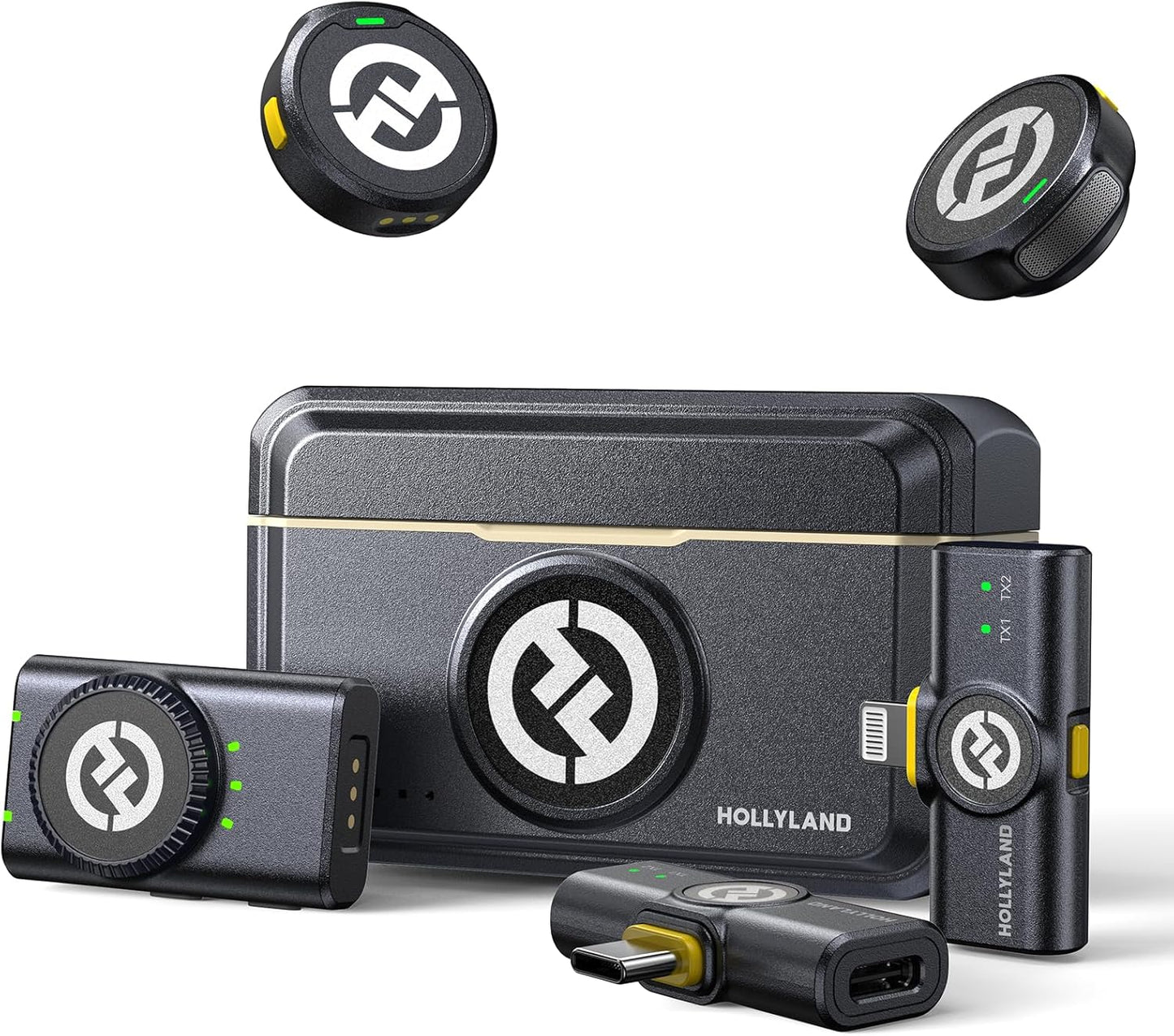 Hollyland Lark M2 Wireless Microphone for iPhone/Camera/Android/PC, 48kHz/24-bit High Fidelity Audio, 300m Range, Noise Cancelling, 40h Use, YouTube, Vlog, Streaming (2TX + 3RX + Charging Case)