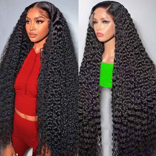 24 Inch 13x6 Deep Wave Lace Front Wigs Human Hair for Women HD Transparent Deep Curly Lace Frontal Wigs Human Hair Pre Plucked Natural color