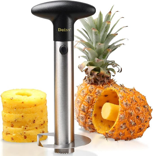 Deiss PRO Pineapple Corer — 2 in 1 Stainless Steel Pineapple Cutter Tool & Corer Tool Kitchen - Pineapple Corer And Slicer Tool - Fruit Cutter Tool, Pineapple Slicer And Corer - Dishwasher Safe