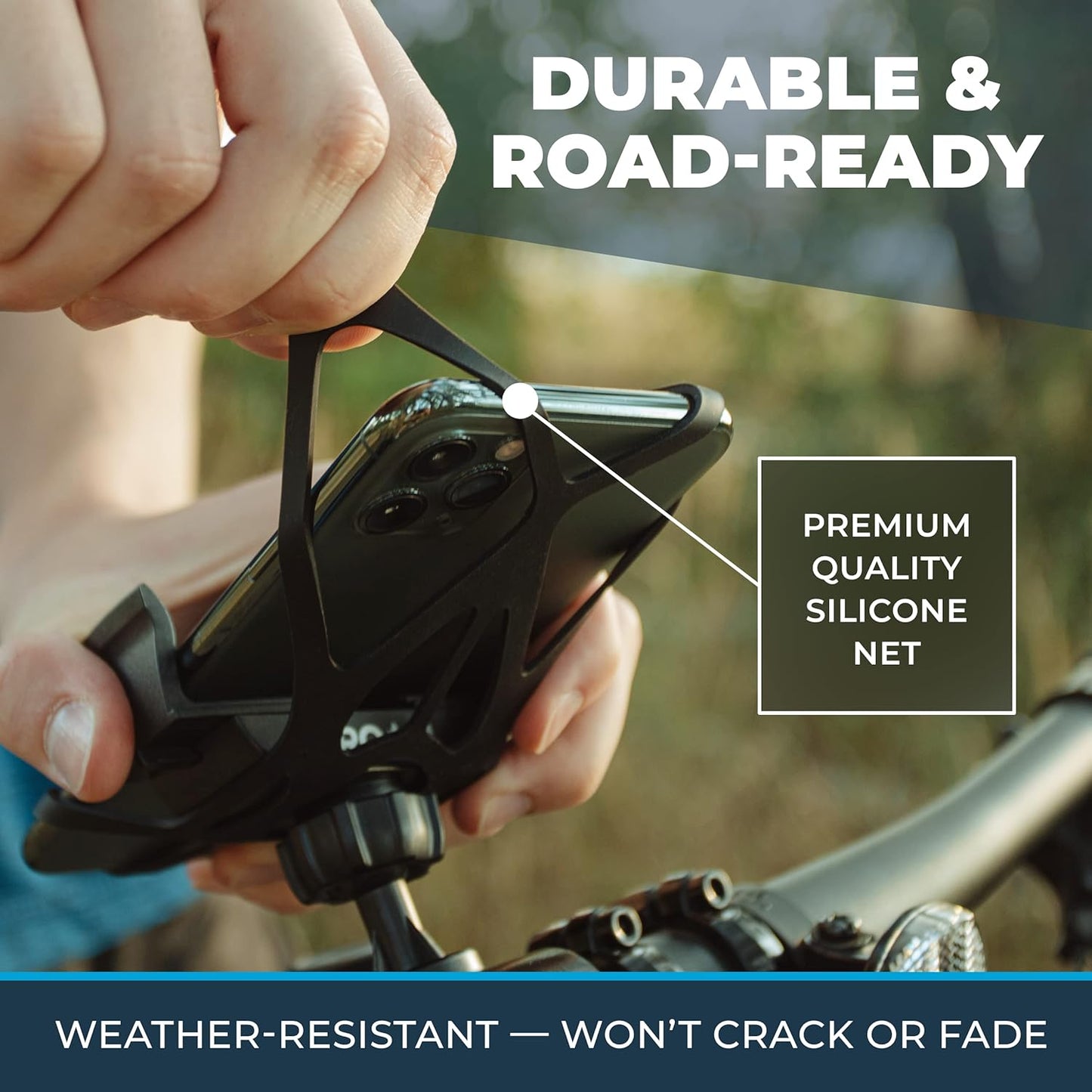 Roam Universal Black Net Bike Phone Mount Holder, 360° Rotation Hands Free Cell Navigation System for Motorcycle eBike Dirt Road Cruiser Scooter Jogging Stroller, Adjustable Up to 3.6" W x 7"" L"