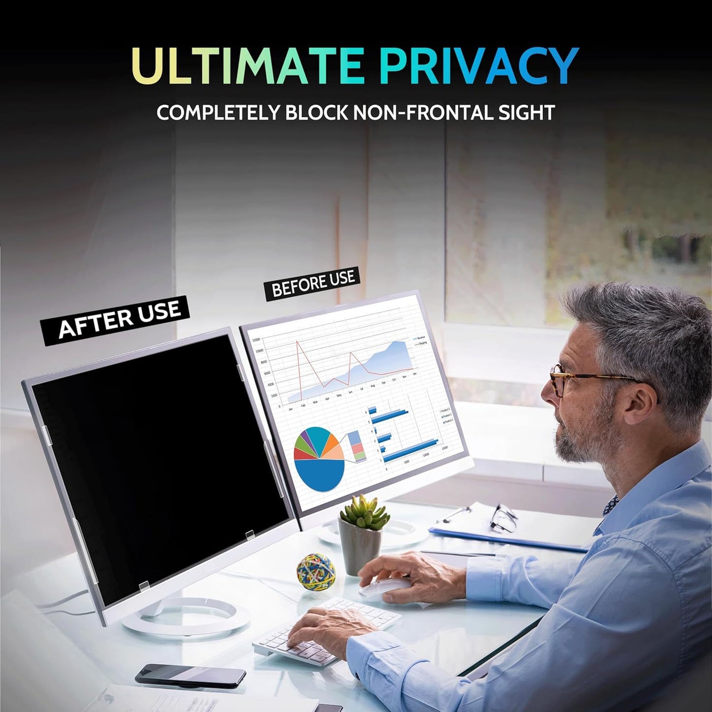 [2-Pack] 22 Inch Privacy Screen for Computer Monitor 16:10 Aspect Ratio, Eye Protection Anti Blue Light Glare Shield, 22inch Removable Black Blackout Anti Spy Desktop Security Private Filter