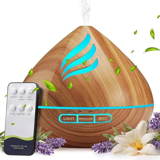 Essential Oil Scent Diffuser: 500ML Aroma Diffuser for Home Bedroom - 14 Colors LED, Remote Control, Ultra-Quiet Cool Mist Scent Diffuser with Timer for Family