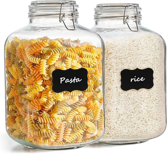 ComSaf 5L Square Glass Jars with Airtight Lids (1.3 Gallon, Set of 2), Space-Saving Canisters for Bulk Flour & Rice Storage, Ideal for Large-Batch Fermenting, Pickling & Kombucha