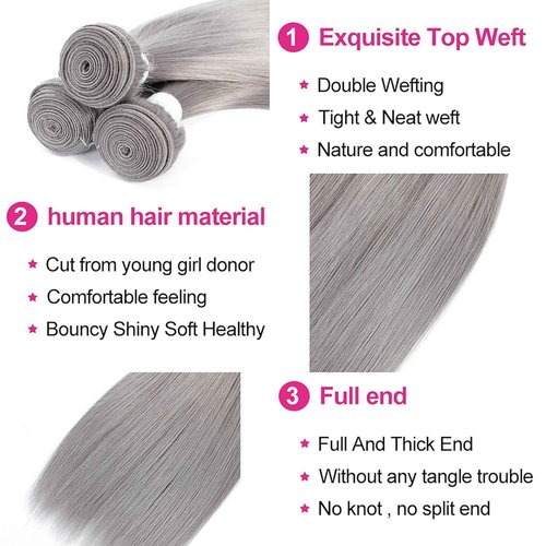 Condescension Brazilian Human Hair Bundles Sliver Grey 26 28 30 Inch Kinky Yaki Wave 3 Bundles Human Hair 100% Unprocessed Remy Brazilian Virgin Weave Hair Grey for Women