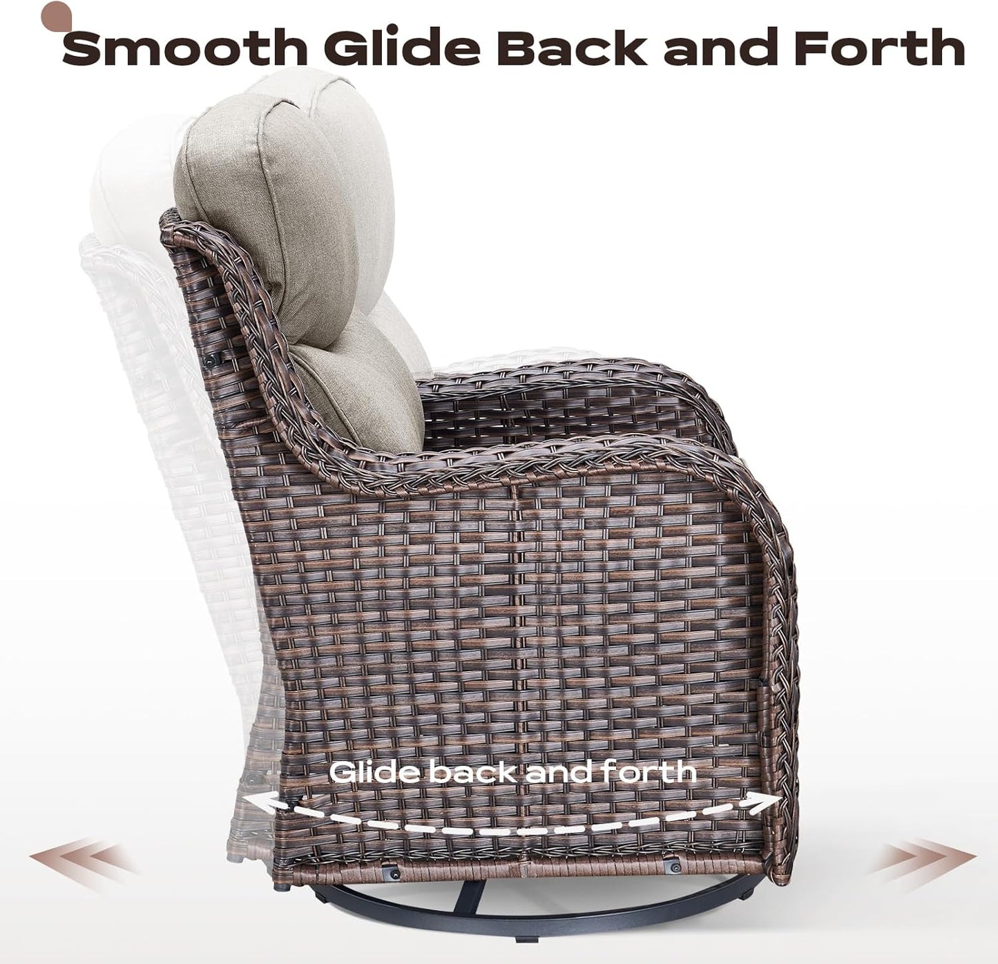 Wicker Outdoor Patio Furniture Set - 7 Piece Patio Conversation Sets with Swivel Rocker Chairs, Ottomans and Sofa, 6 inch Cushions, Waterproof Wicker, for Porch Deck Brown/Beige