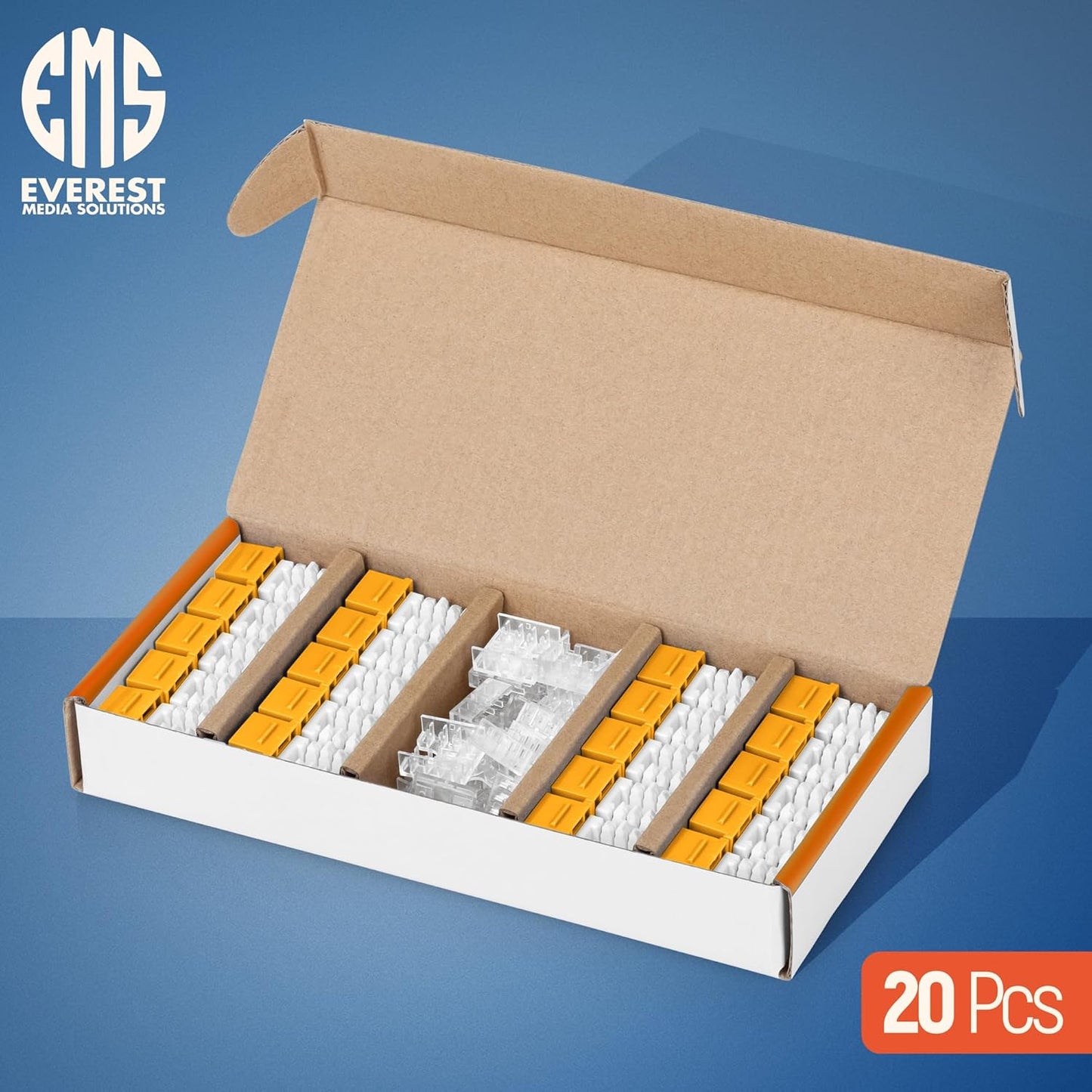 Everest 90° Angled RJ45 Cat6A Keystone Jacks 20-Pack in Yellow - Slim Profile Female RJ45 Connectors - Cat 6A Keystone Jack - Compatible with 90° Angled Speed Termination Tool - easyJACK (B094WB91H3)