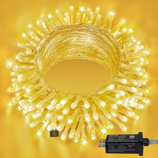 Ollny 120LED 40FT String Lights, Waterproof Connectable Fairy Lights with Timer 8 Modes, Warm White Plug in Christmas Light for Indoor Outdoor Patio Party Bedroom Classroom Decor