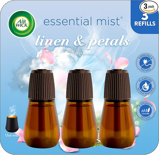 Air Wick Essential Mist Refill, 3ct, Linen & Petals, Air Freshener, Essential Oils