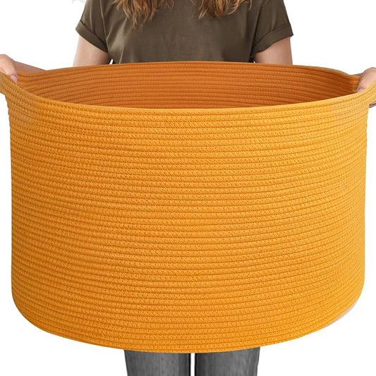 MEGASKET Extra Large 115L Orange Basket, 23.6"x15.7" Woven Cotton Rope Bins for Blankets, XXXL Baby Nursery Laundry Towel Basket, Oversized Kids Dog Toy Storage Box, Orange Living Room Decor Organizer