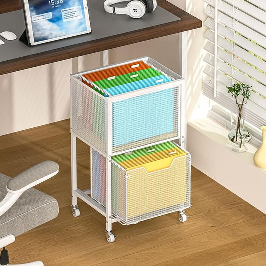 Tiaoheka Rolling File Cart, Mobile File Cabinet with Wheels Hanging Files, Hanging File Organizer Fit Letter/Legal Size Beside Under Desk for Office, Home White（Patent Pending）