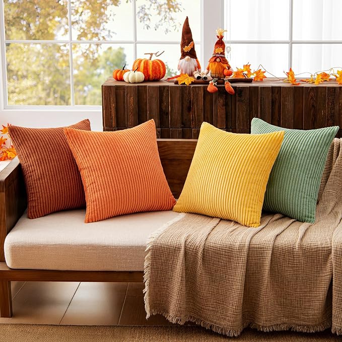 MIULEE Decorative Throw Pillow Covers 20x20 Inch Set of 4, Vibrant Cushion Covers Vintage Retro Home Decor, Mix and Match Color Clash Design for Sofa Couch Bed Living Room Yellow Rust Green