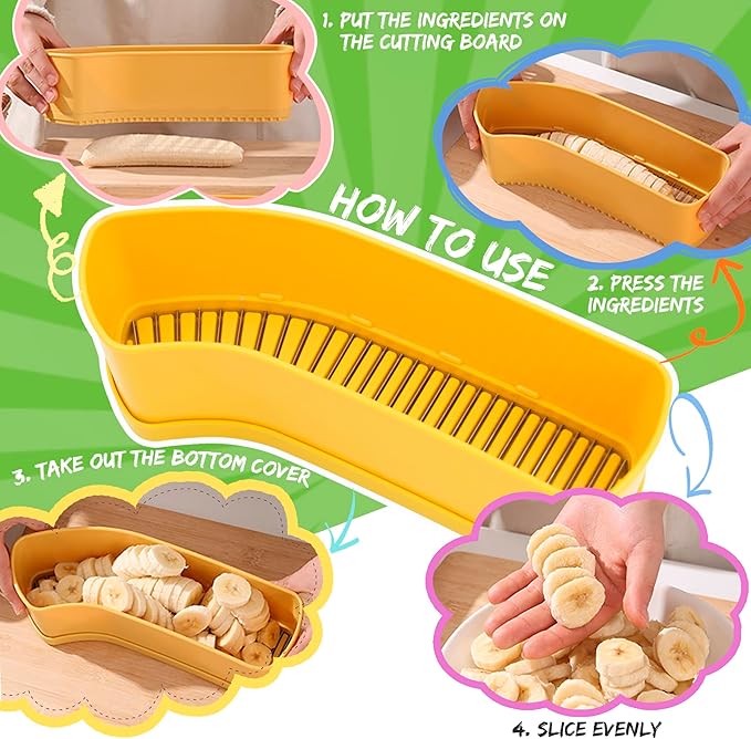 Fruit Slicer Banana Cutter, Strawberry Slicer, Cucumber, Speed for Egg Hot Dog Grape, Strawberry Cutter kitchen gadget(Yellow)
