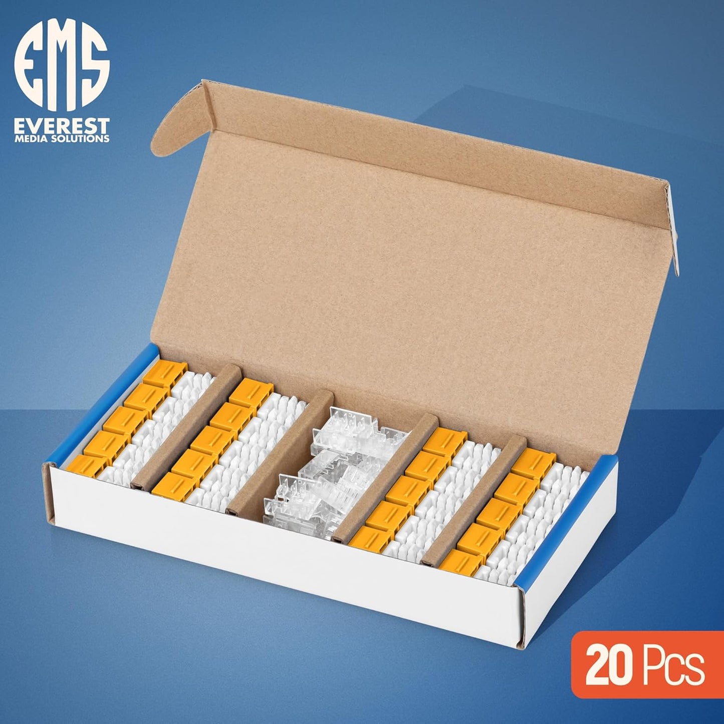 Everest 90° Angled RJ45 Cat6 Keystone Jacks 20-Pack in Yellow - Slim Profile Female RJ45 Connectors - Cat 6 Keystone Jack - Compatible with 90° Angled Speed Termination Tool - easyJACK (B094WB91H3)