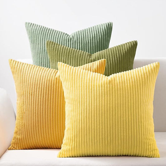 Topfinel Euro Shams Decorative Throw Pillow Covers 26x26 Inch Set of 4,Oversized Large Cushion Cases for Couch Sofa,Living Room,Corduroy Yellow Green Summer Home Decor
