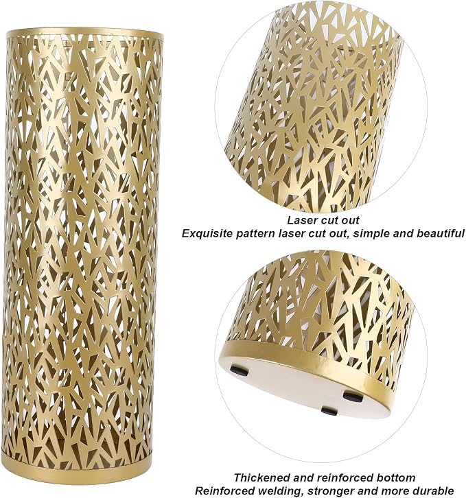 Metal Round Umbrella Stand Rack,Umbrella Holder Organizer Bin Hollowed Freestanding Canes Walking Sticks Holder for Entryway Home Hotel Office Decor (S)