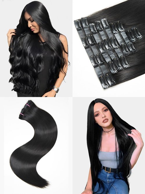 Clip in Hair Extensions Real Human Hair 9Pcs Remy Human Hair Extensions Clip in for Women Natural Human Hair Black 18inch 125g Straight Seamless Real Human Hair