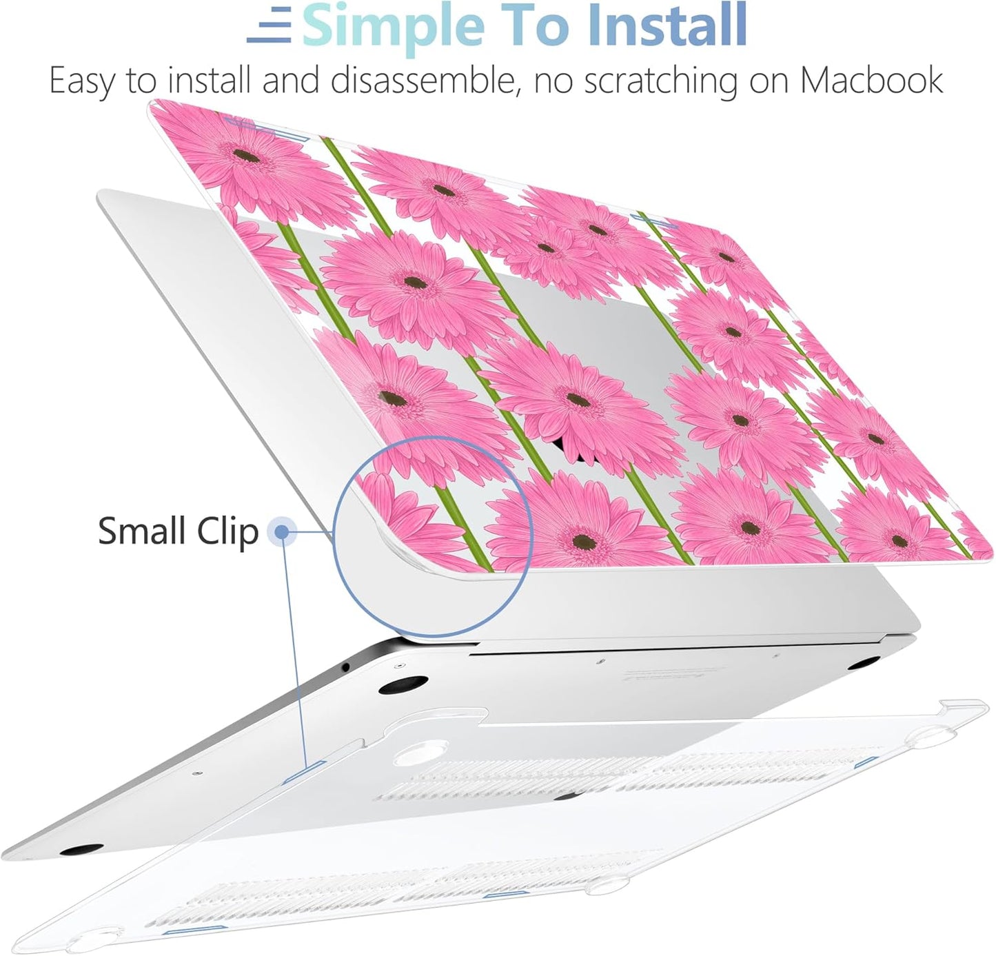 MEEgoodo for MacBook Air 13 inch Case 2021 2020 2019 2018 Released A2337 M1 A2179 A1932 with Touch ID, Plastic Hard Shell & Keyboard Cover Compatible with MacBook Air Case 13.3,Pink Gerbera Flower