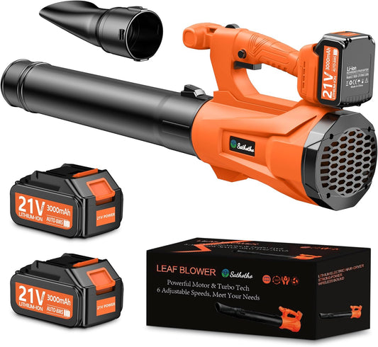 Leaf Blower Cordless with 2 3.0Ah Battery and Charger, 580CFM/160MPH Electric Leaf Blower with 6 Speed Modes, Cruise Control, Blowers for Lawn Care, Patios, Blowing Leaves and Dusts