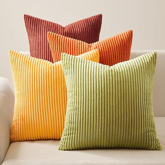 Topfinel Decorative Throw Pillow Covers Cushion Cases, Set of 4 Soft Velvet Modern Double-Sided Designs, Mix and Match for Home Decor, Pillow Inserts Not Included (12x12 inch, Yellow/Orange)