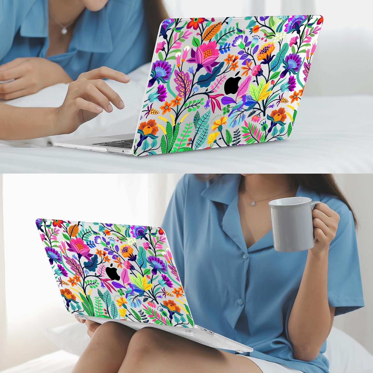 Mektron for MacBook Air 13 Case A1466/A1369 (2010-2017 Release), Snap-on Plastic Hard Shell Cover for MacBook Air 13.3 inch with Keyboard Cover,Bright-Coloured Flowers