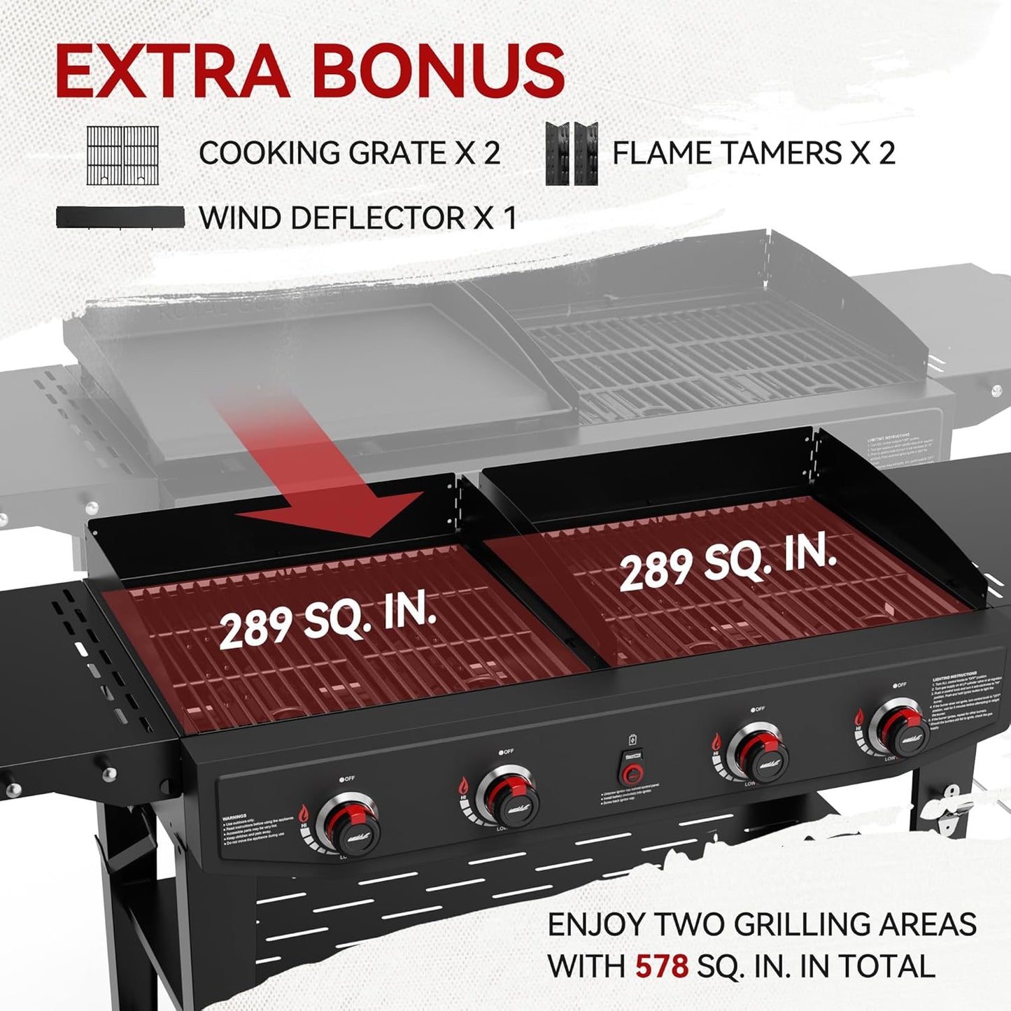 Royal Gourmet GD405A 4 Burner Propane Gas Grill and Griddle Combo with Grilling Gear Set, Griddle Grill Combo with Foldable Side Tables for Outdoor Cooking While Camping or Tailgating, Black