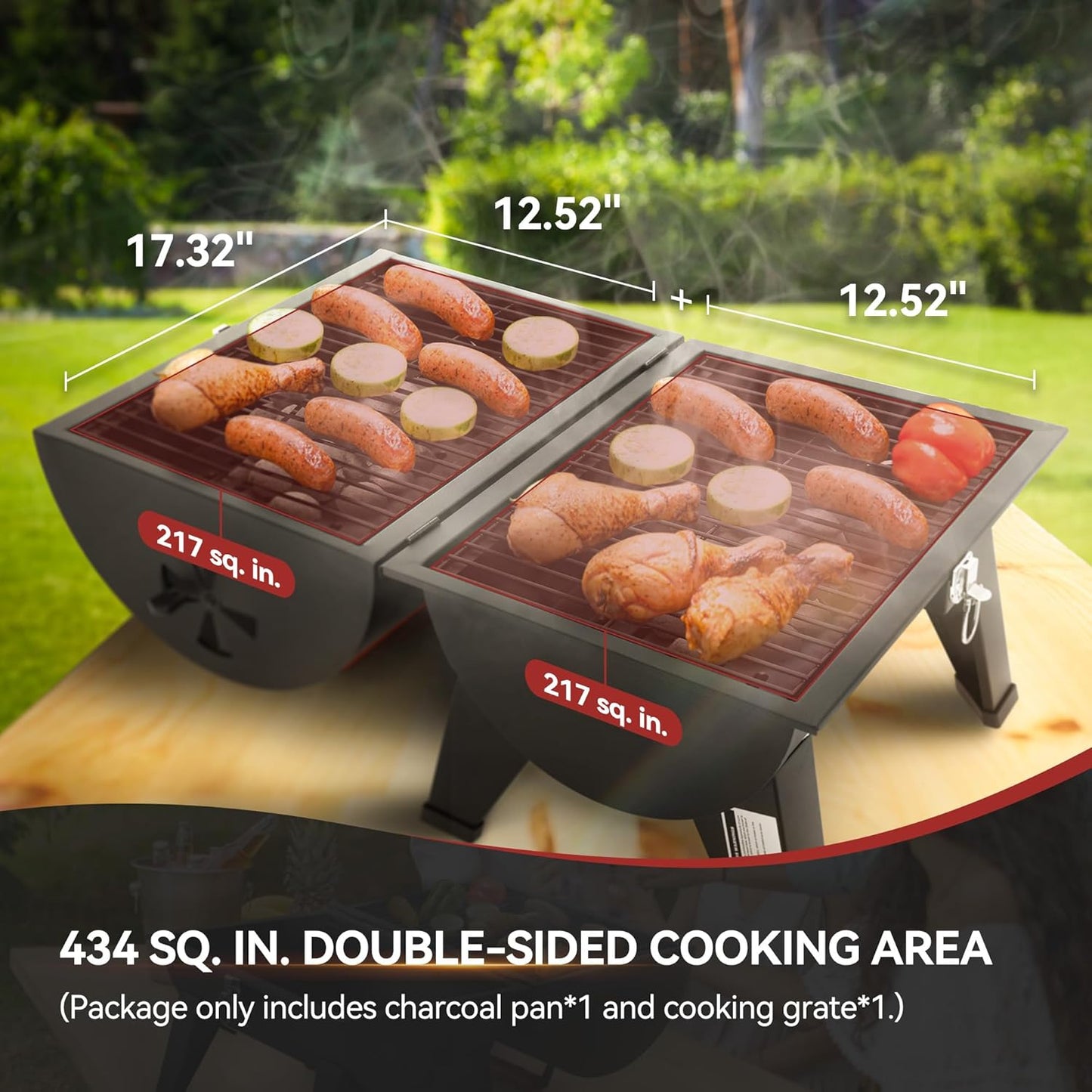Royal Gourmet CC1619 Portable Tabletop Charcoal Grill, Convertible Lid-to-Grill Zone, Outdoor Compact Barrel BBQ Grill with 217 Sq. In. Grilling Space for Backyard, Patio and Parties, Black