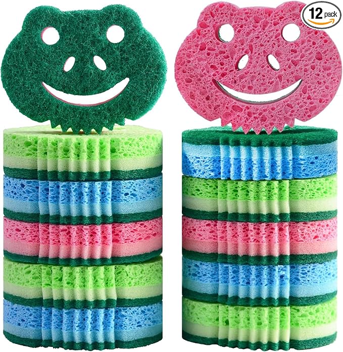 12 Pack Scrub Sponge,Dual-Sided Multi-Functional Premium Cleaning Sponges,Dishwashing Sponge for Heavy Duty Scouring Pads,Bathroom,Dish,Furniture,Kitchen