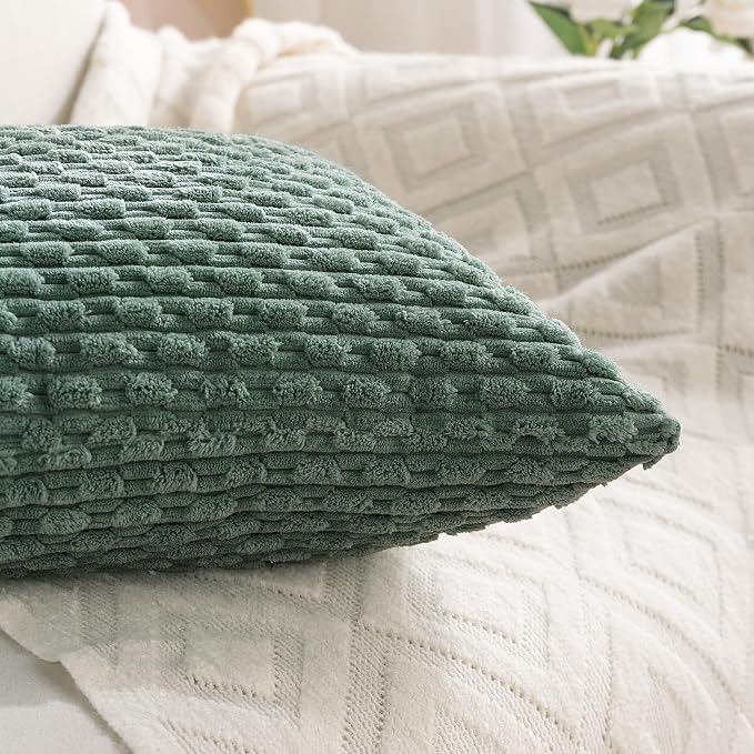Set of 4 Teal Green Decorative Throw Pillow Covers 16x16 Inch Corduroy Pillow Covers for Bed Couch Sofa Living Room Soft Square Cushion Cases